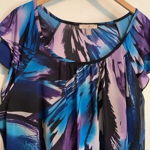 Blue Black Flutter Sleeve Blouse 2X